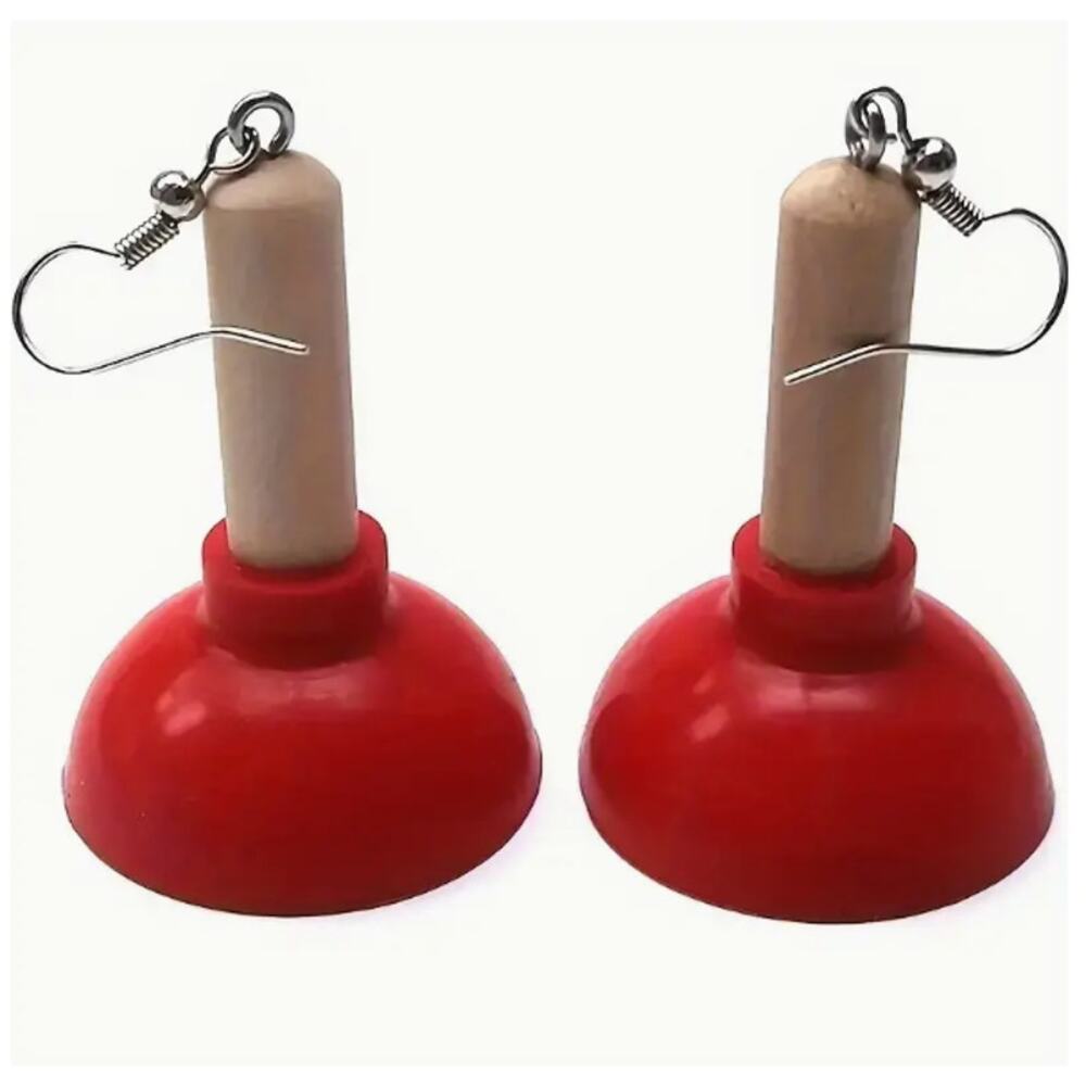 Funny & Cute Flush Toilet Bathroom Plunger Novelty Dangling Earrings